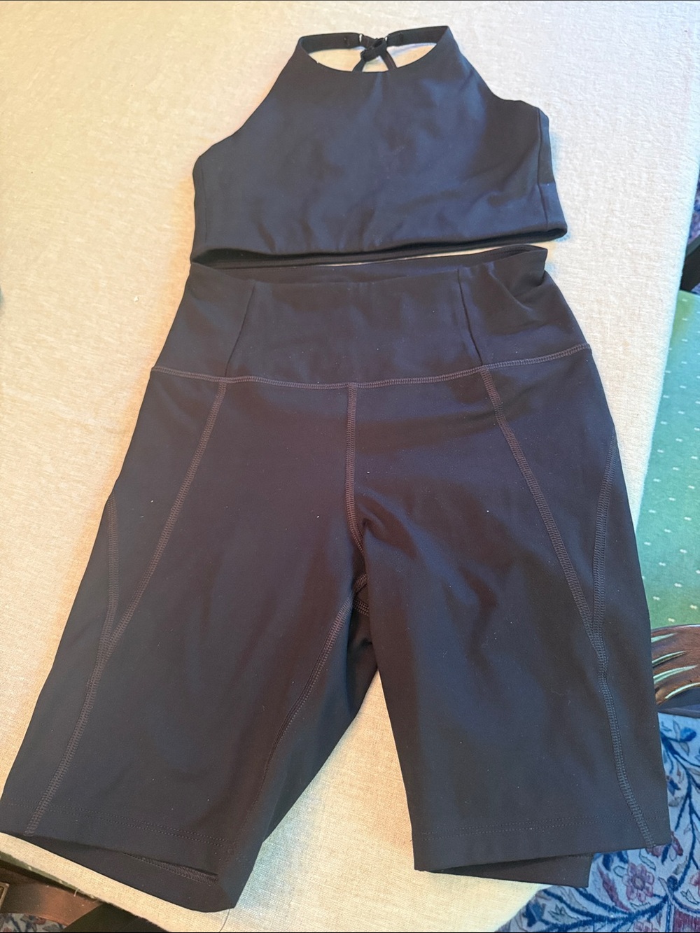 girlfriend collective Black High-Rise Bike Shorts with Matching Crop Top